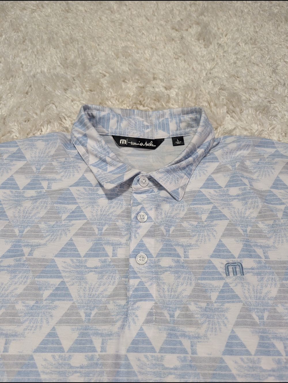 Travis Mathew Men’s Light Blue Geometric Polo Shirt